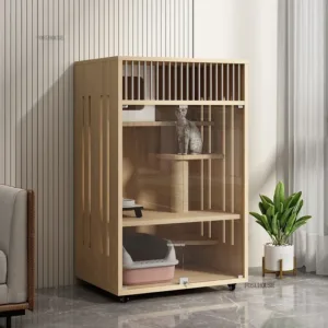 Light Luxury Extra Large Free Space Cat Cages for Household Indoor Saving Space Cat House Nordic Solid Wood Cages for Cats Villa