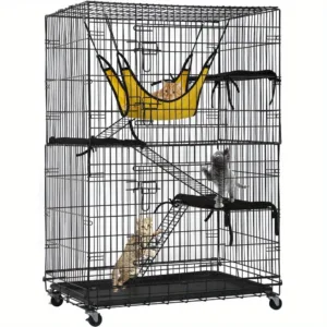 4-Tier 48 Inches Cat Cage Crate Cat Kennel Cat Playpen with Free Hammock Cage