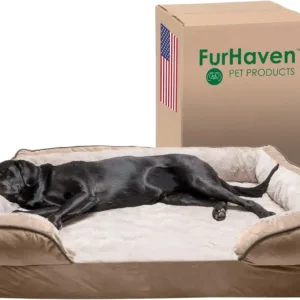 Furhaven Cooling Gel Dog Bed For Large Dogs W/ Removable Bolsters & Washable Cover, For Dogs Up To 125 Lbs - Plush & Velvet